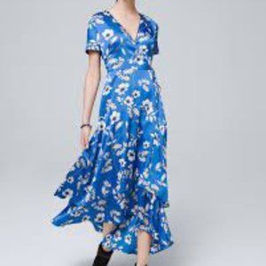 WHBM Floral Print Faux Wrap Midi Dress, Size 4